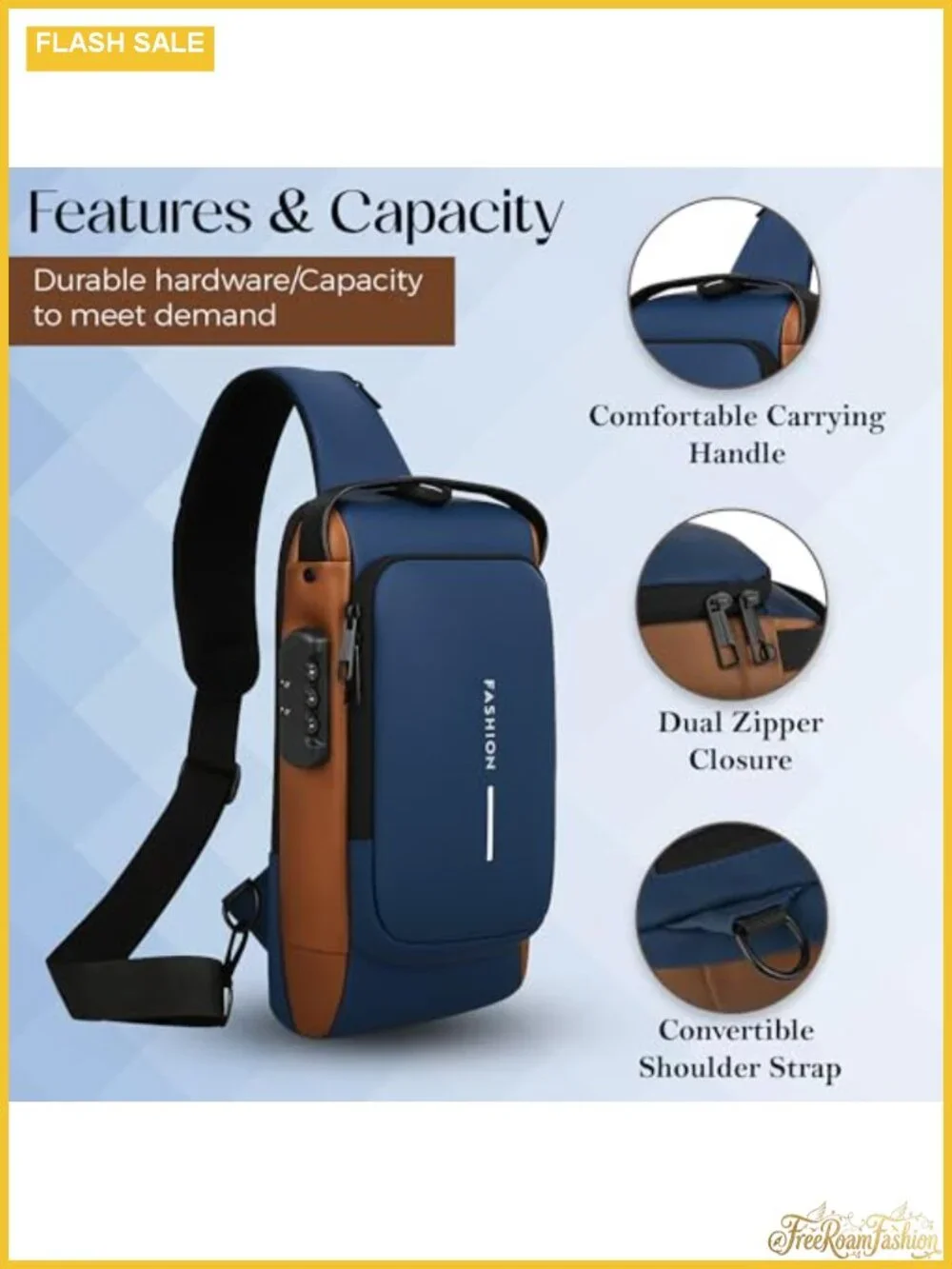 Anti-Theft Sling Bag with USB Port Water-Resistant Crossbody Chest Backpack